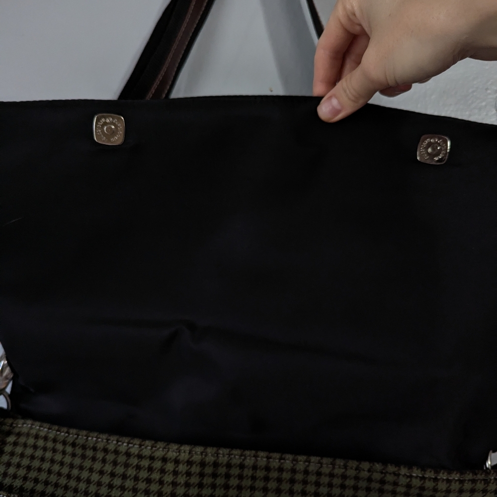 Y2K Vintage Tommy Hilfiger Wool & Leather Houndstooth Messenger Bag Brown Green - Picture 8 of 13